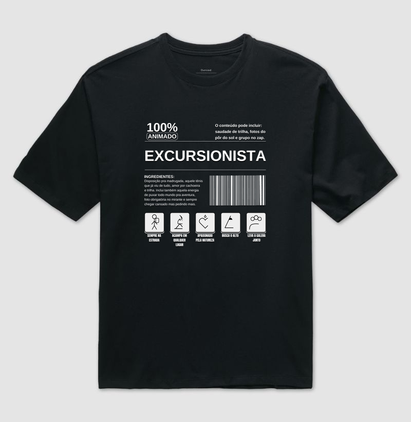 Camiseta Excursionista 100% Animado | Estampa Viagem Aventura | Excursionista