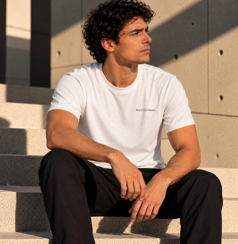 Camiseta Básica Masculina Branca Born to Move TRM Timeless