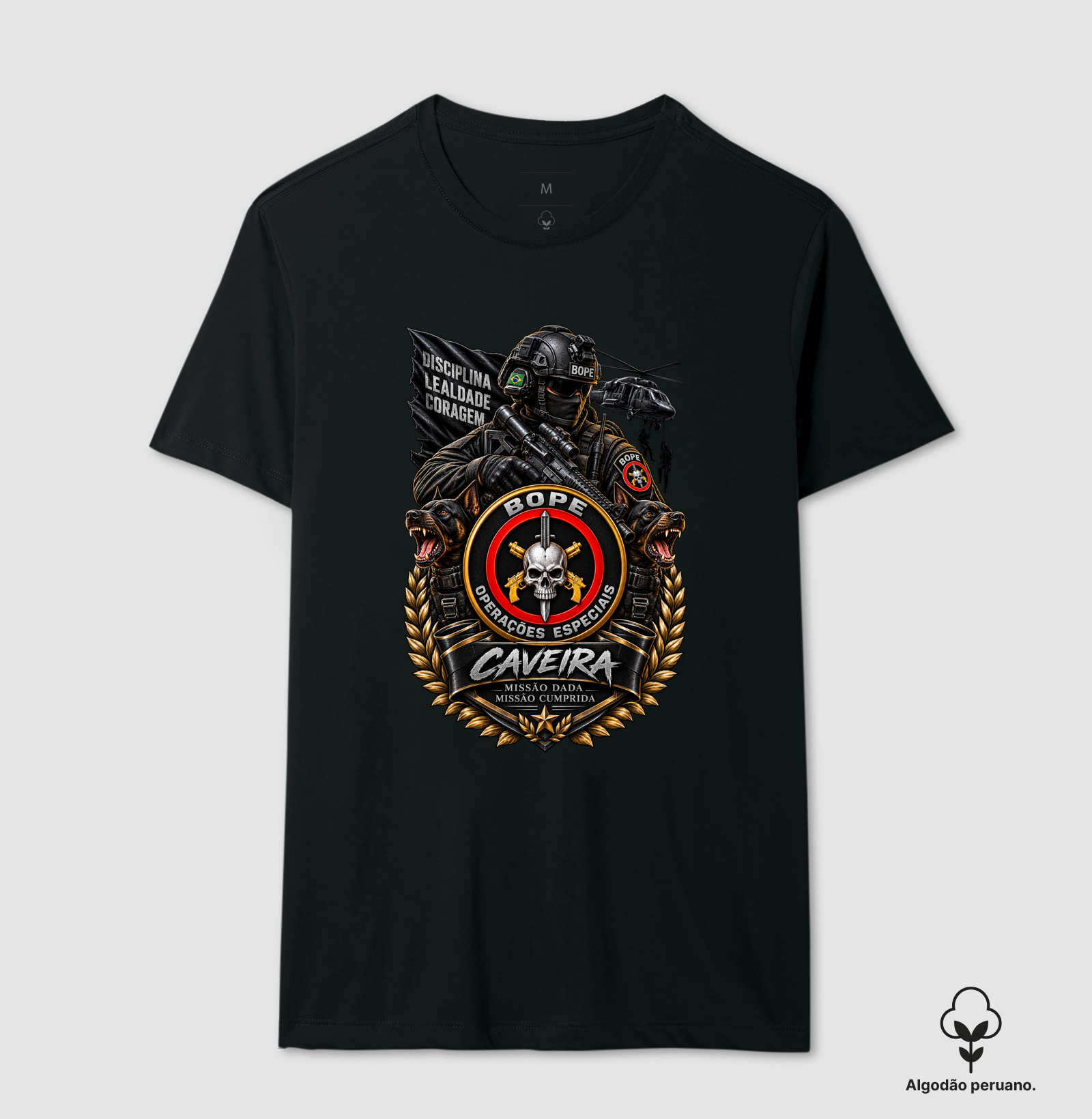 BOPE CAVEIRA - Camiseta Algodão Peruano
