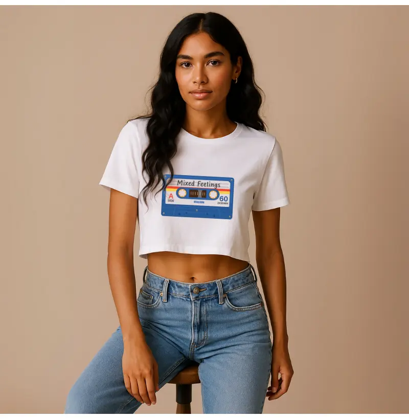 Camiseta Cropped MIXED FEELINGS TAPE (azul médio)