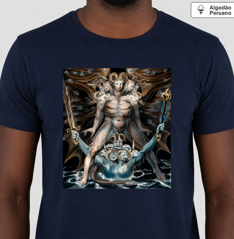 Camiseta William Blake Great Red Dragon and the Beast Fine Dark Art Algodão Peruano Premium