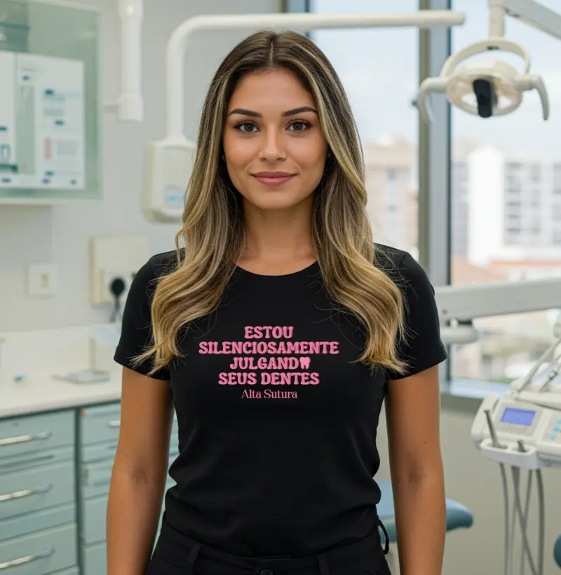 Camiseta Unissex 100% Algodão - Estou silenciosamente julgando seus dentes