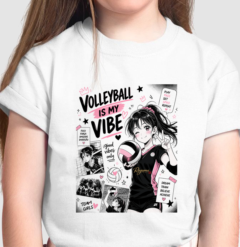 Camiseta Infantil, Menino, Menina, Juvenil Vôlei "Volleyball is my vibe" - Algodão 100% 