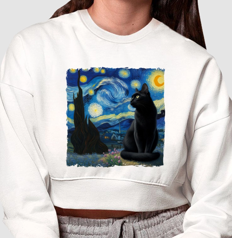 Gato Preto em Noite Estrelada