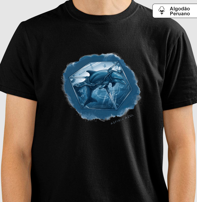 Camiseta Premium Algodão Peruano AROUA Studio (IA) — Prisma do Cativeiro (Asfixia Azul, Tanguis, Golfinho, Blue on White)