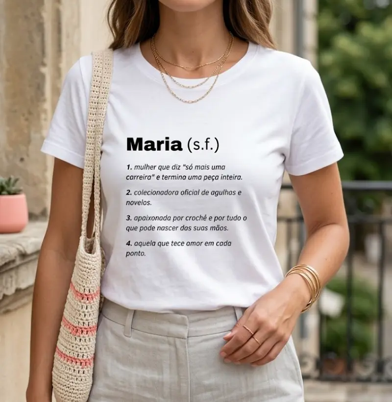 Camiseta Nome Maria Crochê