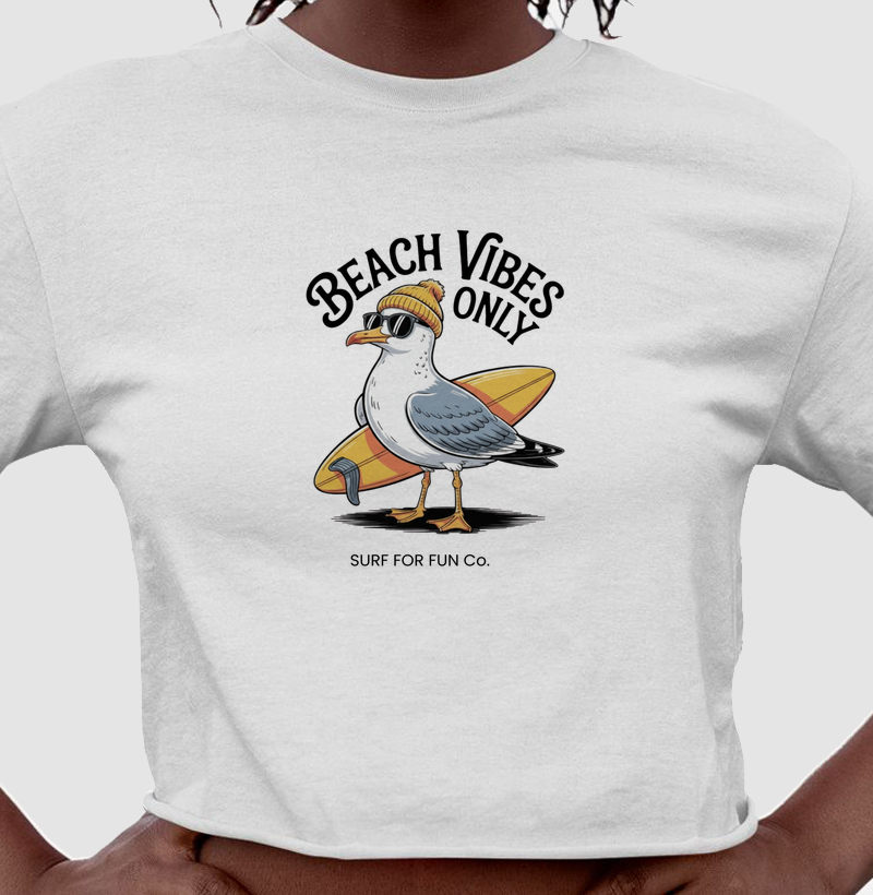 Gaivota Surfista - Beach Vibes Only - Top Cropped Feminino - Cropped