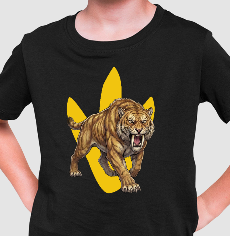 Camiseta Tigre Dente-De-Sabre Ataque Algodão Premium Dinoloco