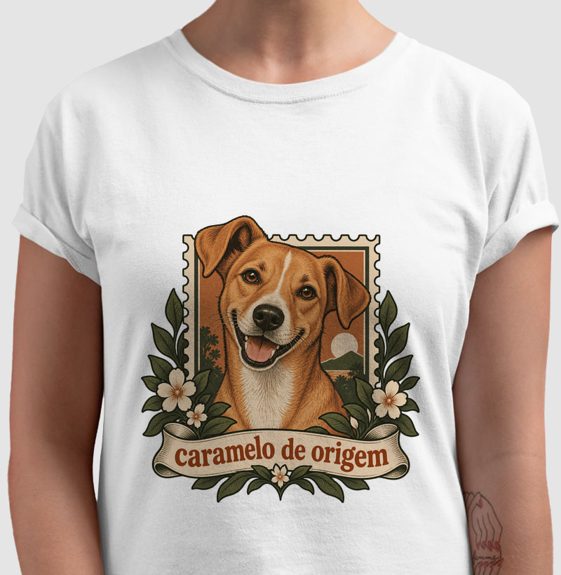 Camiseta Vira-Lata Caramelo "caramelo de origem" | Pelo & Pano