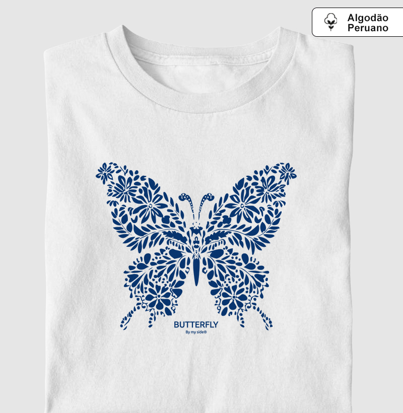 Borboleta Flores Azuis 01 - Algodão Peruano