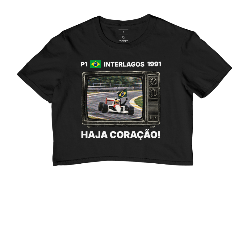 Domingo de Corrida – Camiseta Retrô TV Anos 90 Automobilismo - Cropped