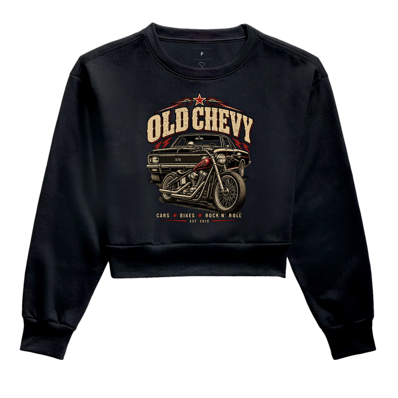 Two Wheels & Four | Steel & Wheels - Old Chevy - Cropped Moletom