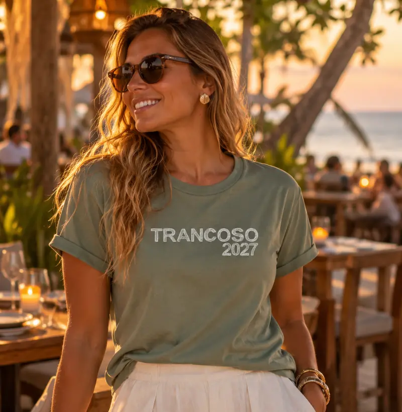 Camiseta Trancoso 2027 – Réveillon na Bahia - Algodão Peruano - Camiseta Algodão Peruano