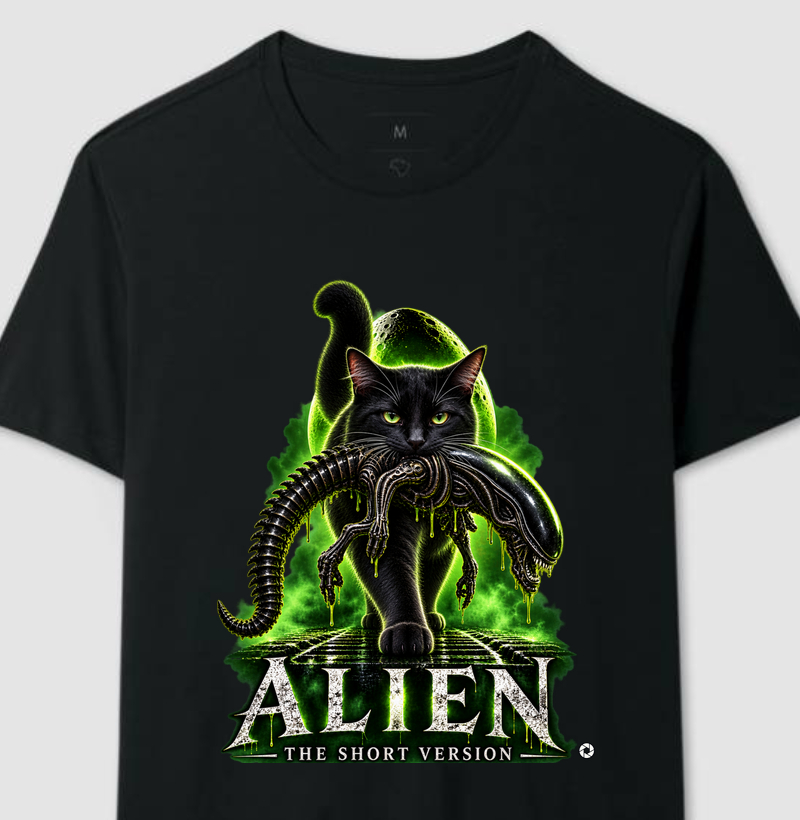 Camiseta Alien – The Short Version Gatos (pretinho)