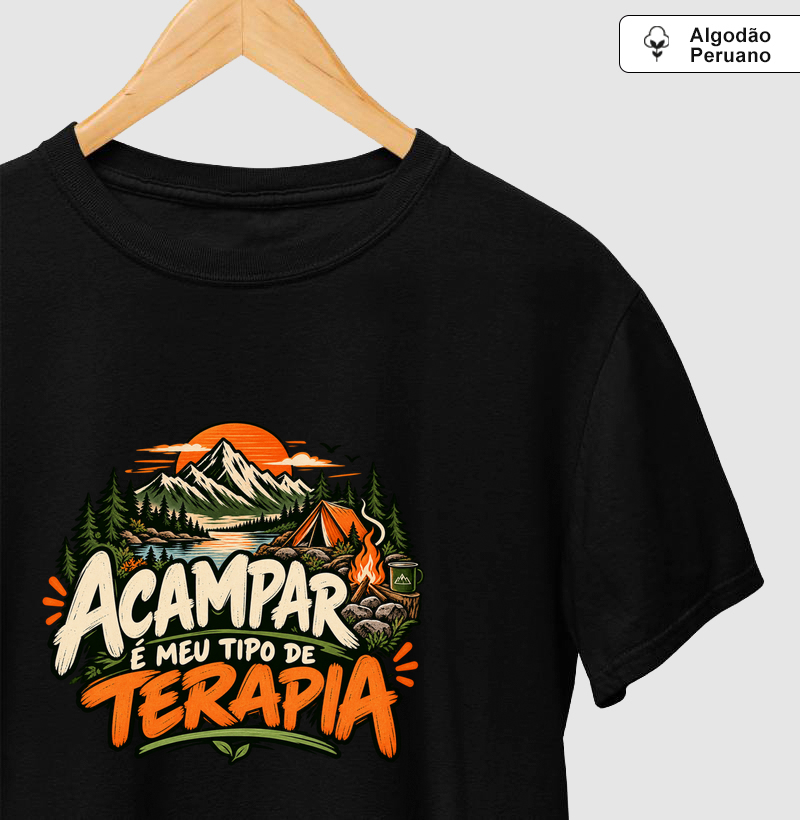 Camiseta Algodão Peruano | Acampar é Meu Tipo de Terapia