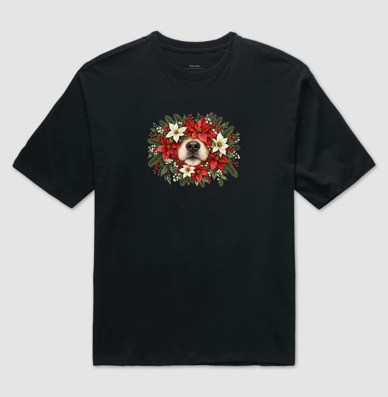 Flores Natalinas & Focinho - Camiseta Oversized