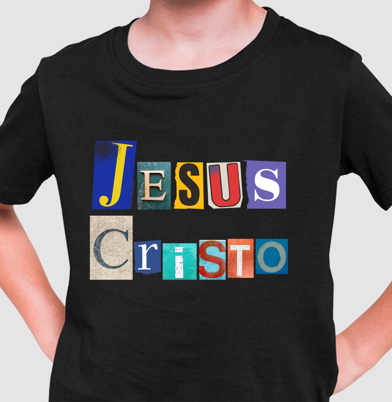 Camiseta Infantil Cristã Jesus Cristo Colagem