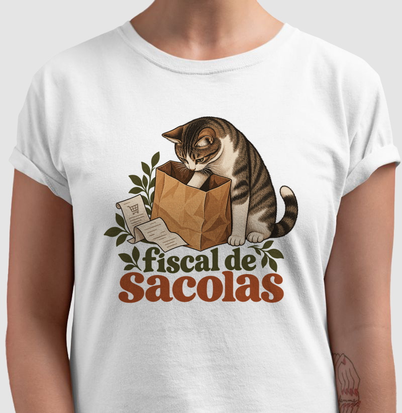 Camiseta Gato Compras "fiscal de sacolas" | Pelo & Pano