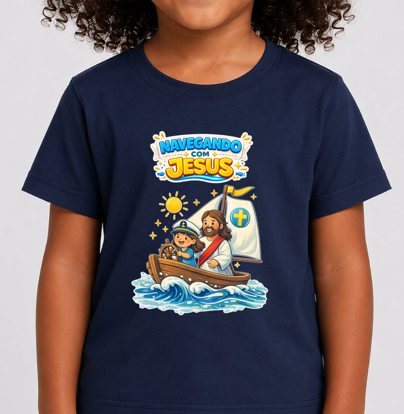 Camiseta Infantil Católica – Navegando com Jesus
