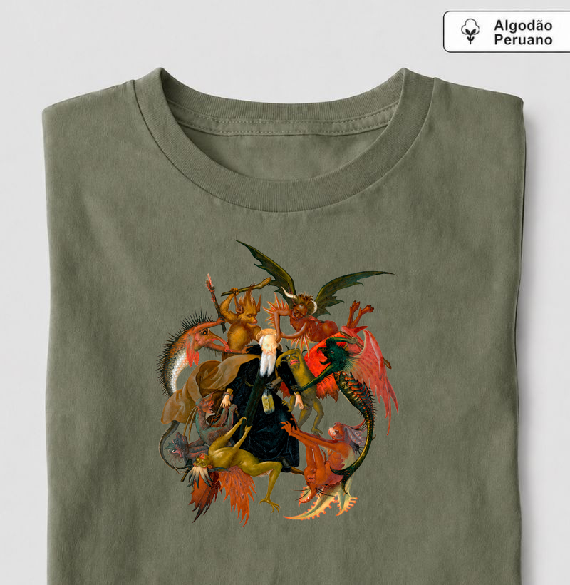O Tormento de Santo Antão — Michelangelo, 1487 2 - Camiseta Algodão Peruano