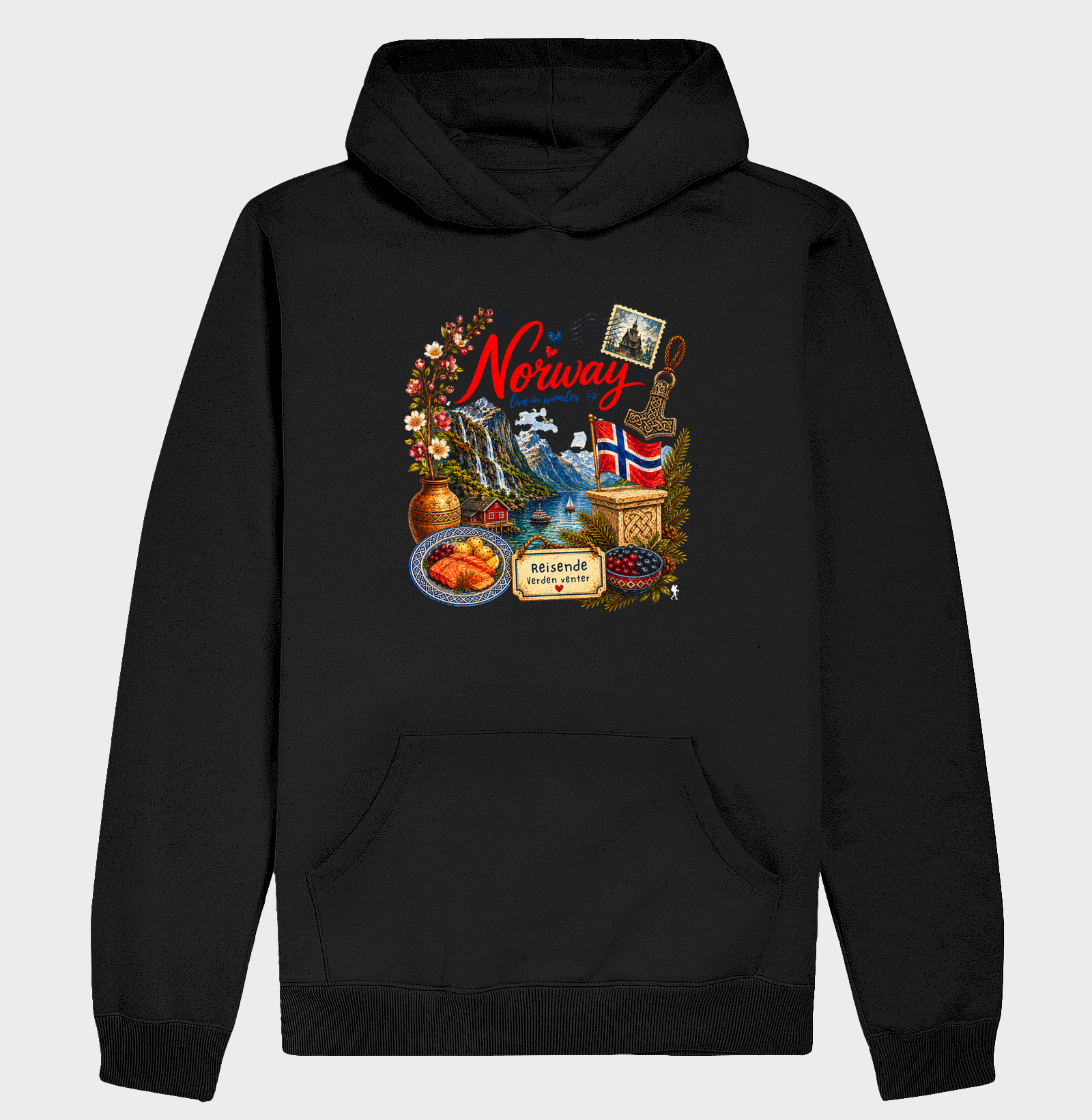 Camiseta Norway Live in Wonder | Noruega Fiorde Aquarela | Colecao Viciados em Viagem