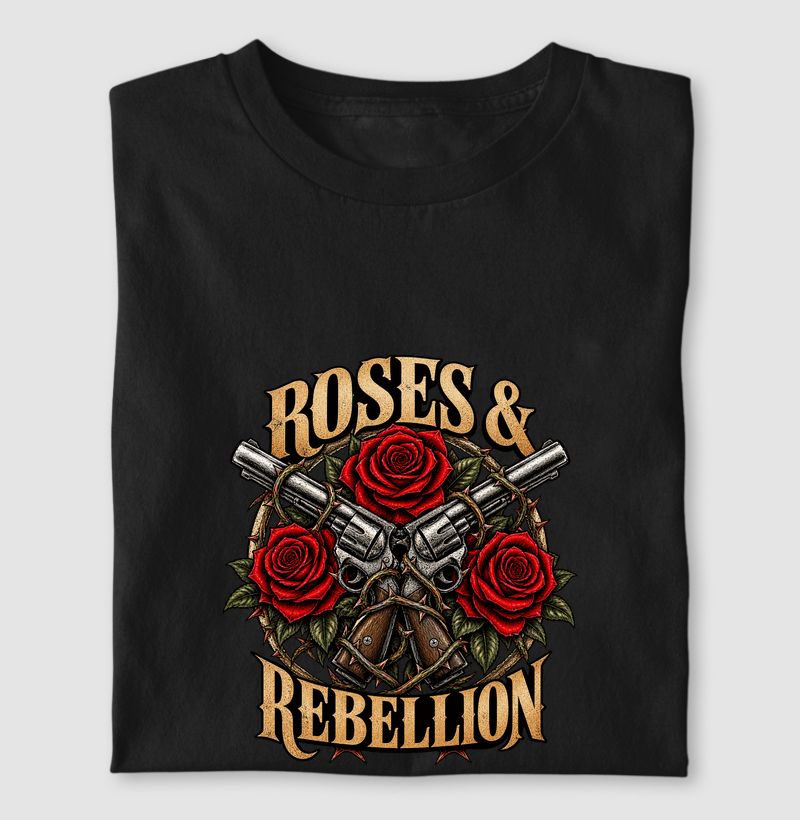 Camiseta Rock Vintage Roses & Rebellion - Camiseta