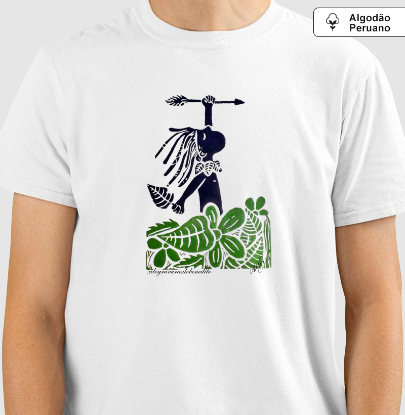 Camiseta Orixá Oxóssi Caçador Rei das Matas | Xilogravura do Benedito