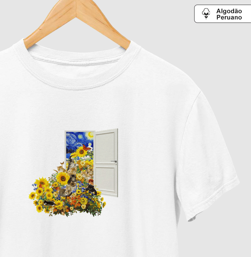 Portal noite estrelada com gatos e flores