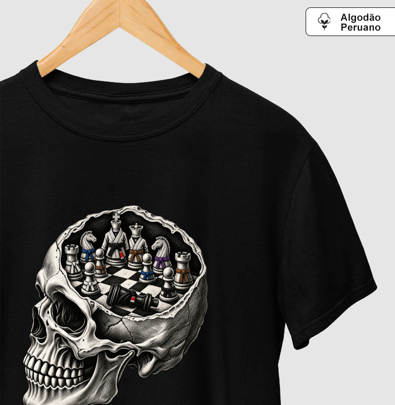 Crânio Xadrez - Camiseta Algodão Peruano