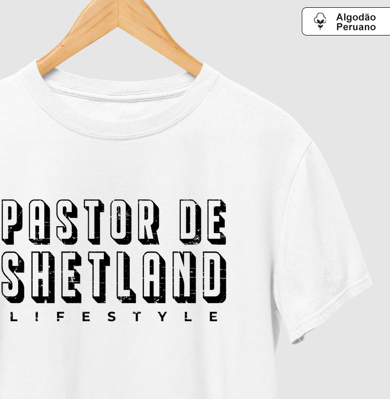 Camiseta Algodão Peruano Pastor de Shetland Texto