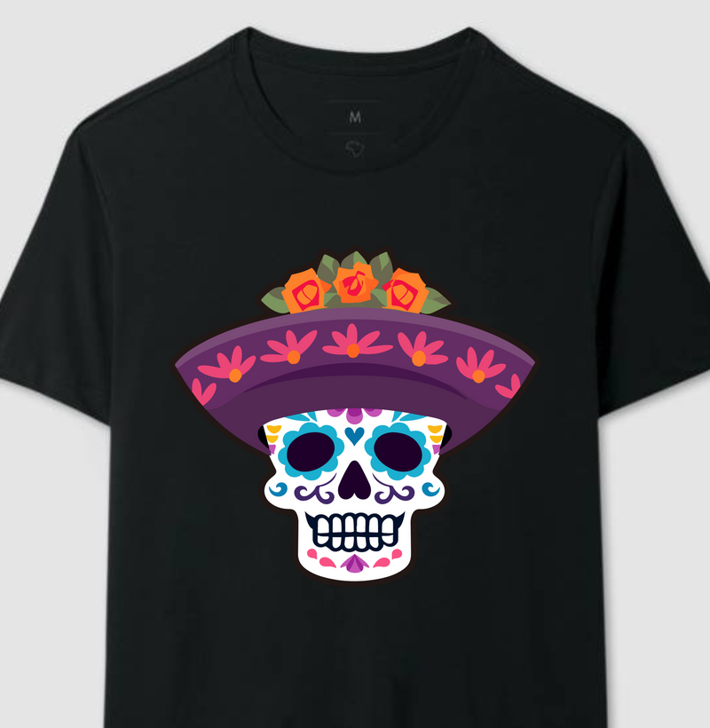 Coleção Caveiras Mexicanas - Chapel Roxo + Flores Laranja