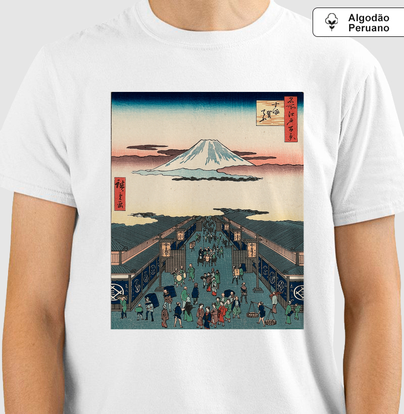 Camiseta Hiroshige Monte Fuji Ukiyo-e Algodão Premium