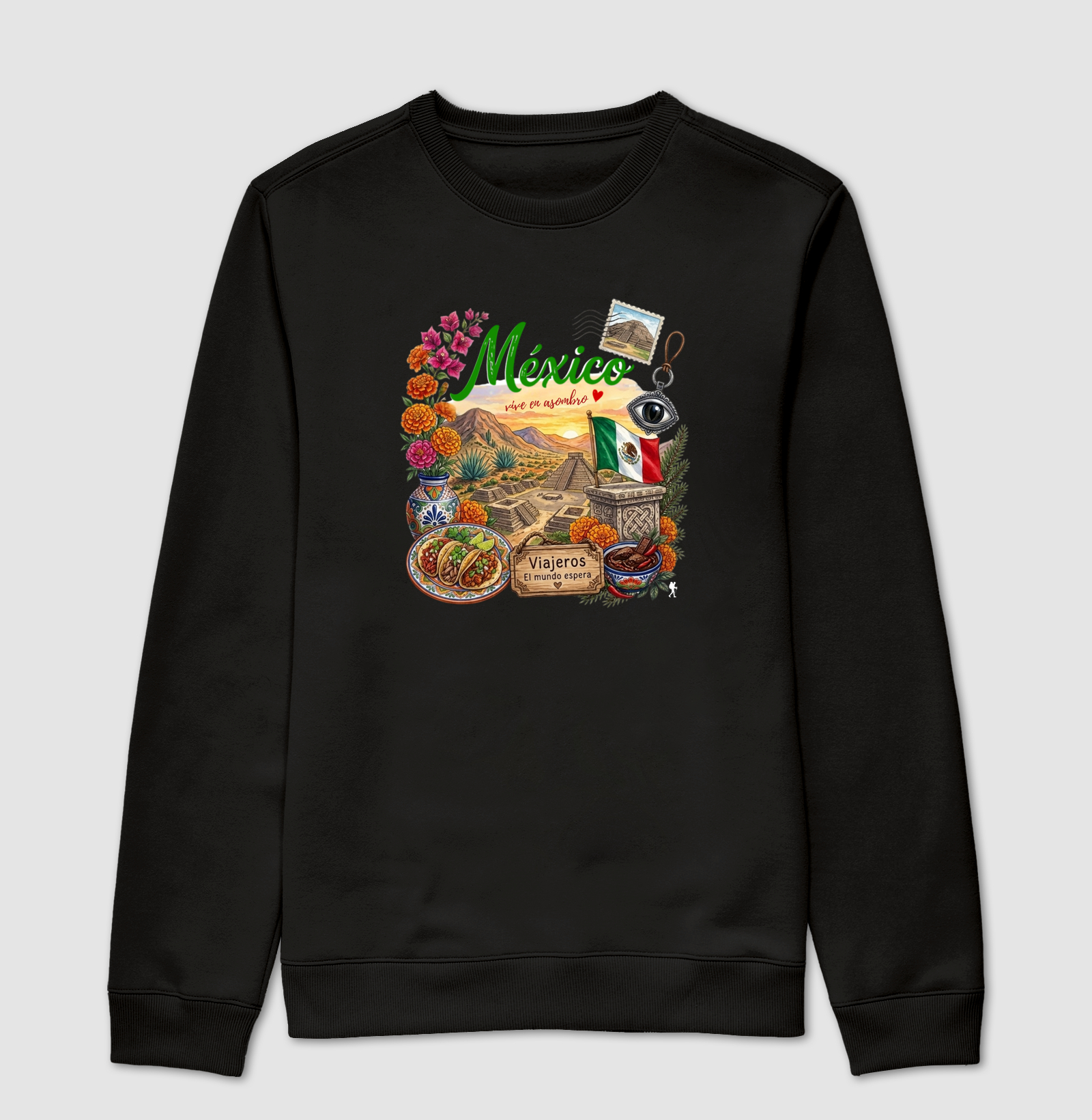 Camiseta Mexico Vive en Asombro | Piramides Tacos Aquarela | Colecao Fashion Travel