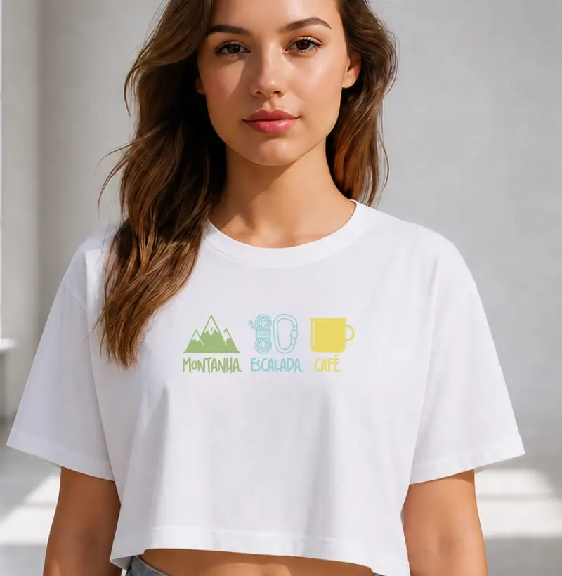 Camiseta Cropped Falésia & Magnésio | Montanha, Escalada & Café