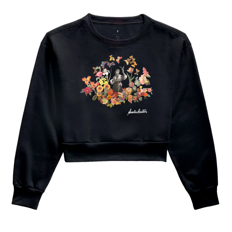 MULHER COM PÁSSARO E FLORES.