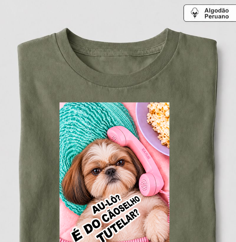 Au-Lô? É do Cãoselho Tutelar? — Shih Tzu  📞 - Camiseta Algodão Peruano