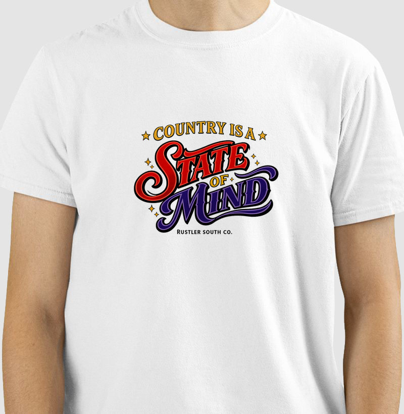 Camiseta Country Is a State of Mind – Western Lettering Color