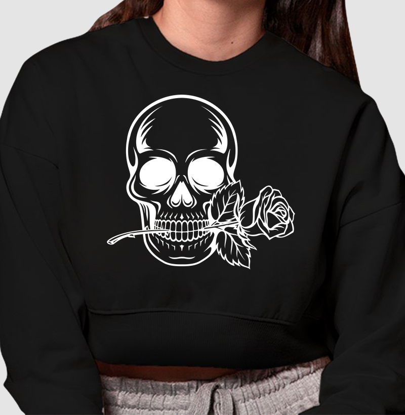 Caveira branca com rosa  