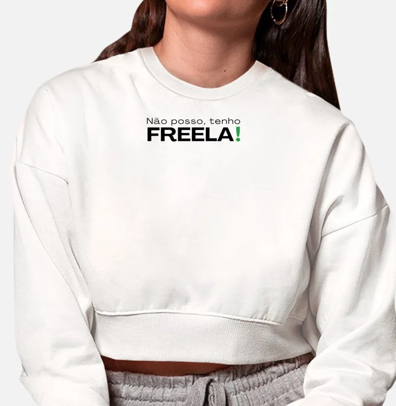 Moletom cropped feminino, não posso tenho freela