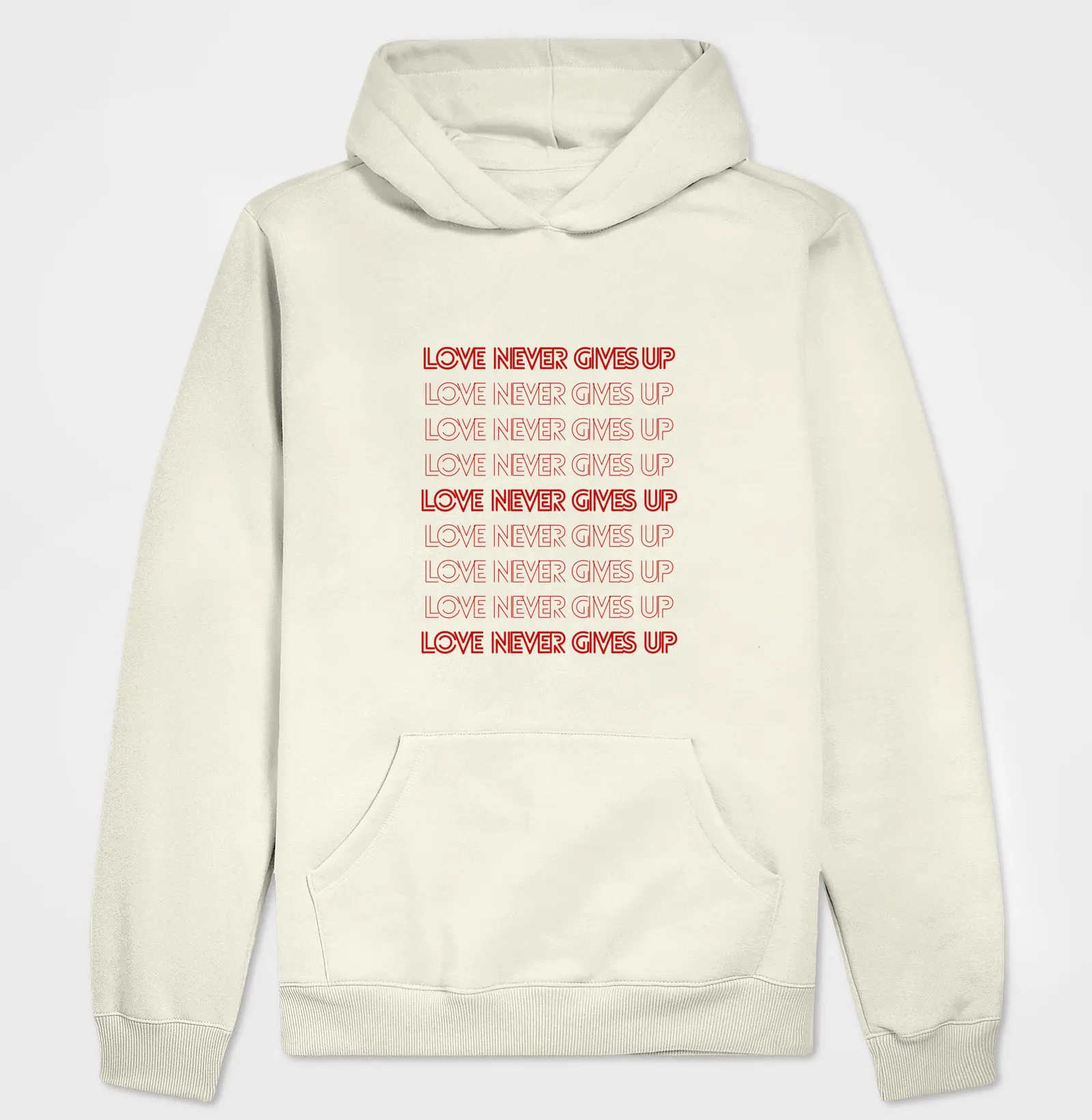 LOVE NEVER GIVES UP estampa vermelha