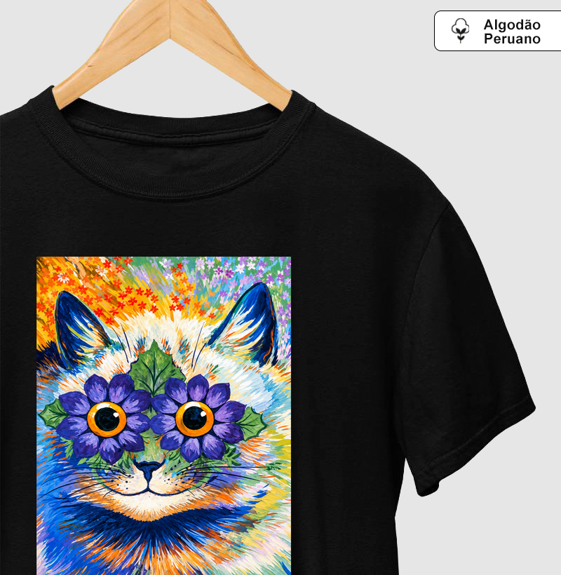 Psychedelic Flower Cat -  Louis Wain - Camiseta Algodão Peruano