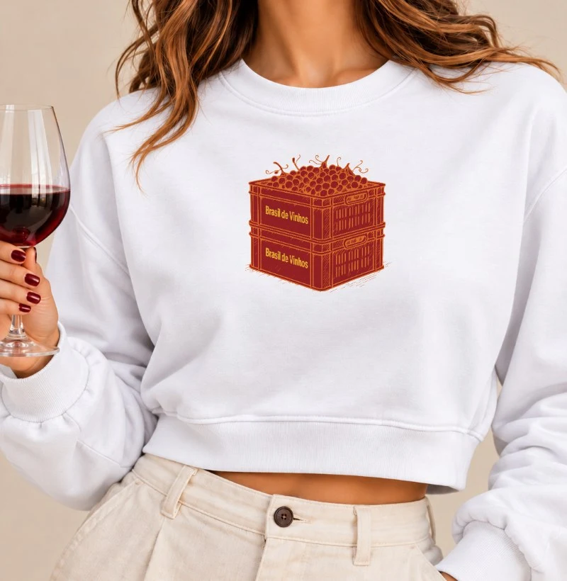 Moletom Cropped Brasil de Vinhos - Caixa - Cropped Moletom