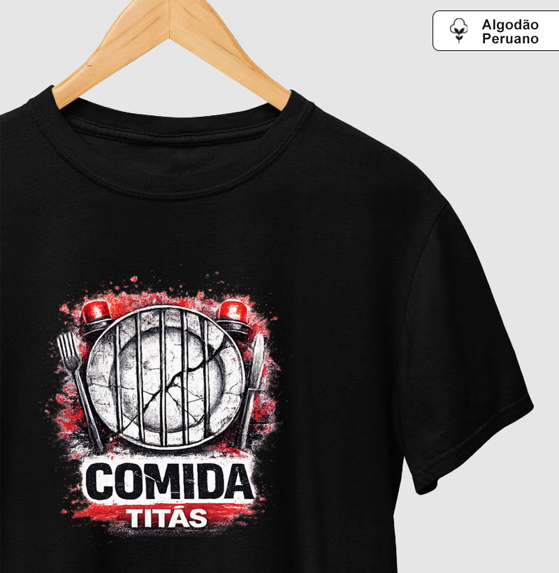 Camiseta Comida - Titãs. Coleção Música. Masculina e Feminina. Algodão Peruano.