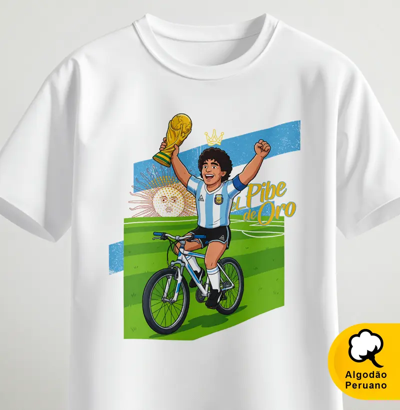 Maradona pedalando - Camiseta Algodão Peruano