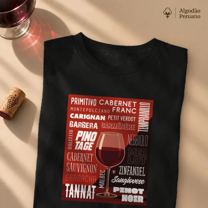 Camiseta Vinho - Uvas Tintas - Camiseta Algodão Peruano