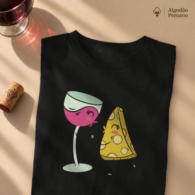 Camiseta Par Perfeito: Vinho e Queijo