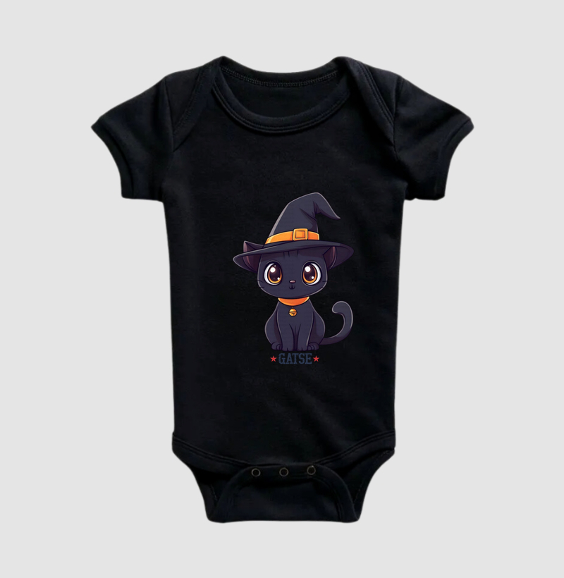 Gatinha Chapéu Preto com Laranja - Body Infantil