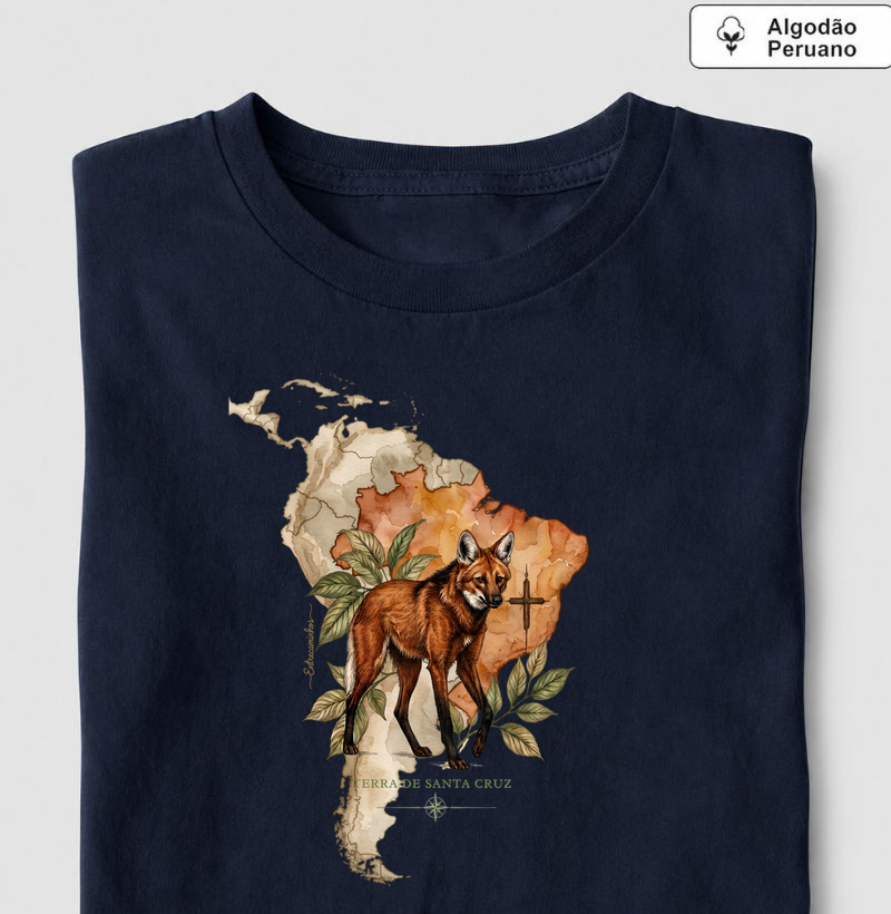 Lobo-Guará - Terra de Santa Cruz - Fé, História e Natureza - Camiseta Algodão Peruano