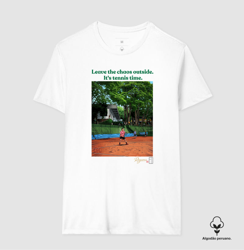 Camiseta Masculina, Feminina, Babylook e Unissex Tennis “Leave the Caos.” Algodão Peruano 