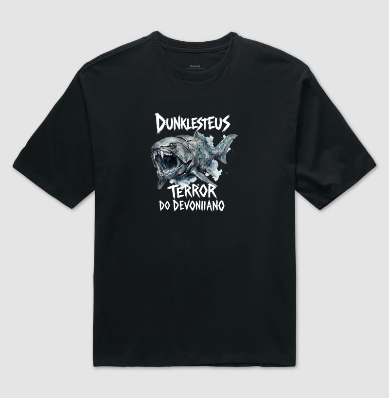  Camiseta Dinossauro Dunkleosteus Ataque Branca Algodão Premium Dinoloco  - Camiseta Oversized
